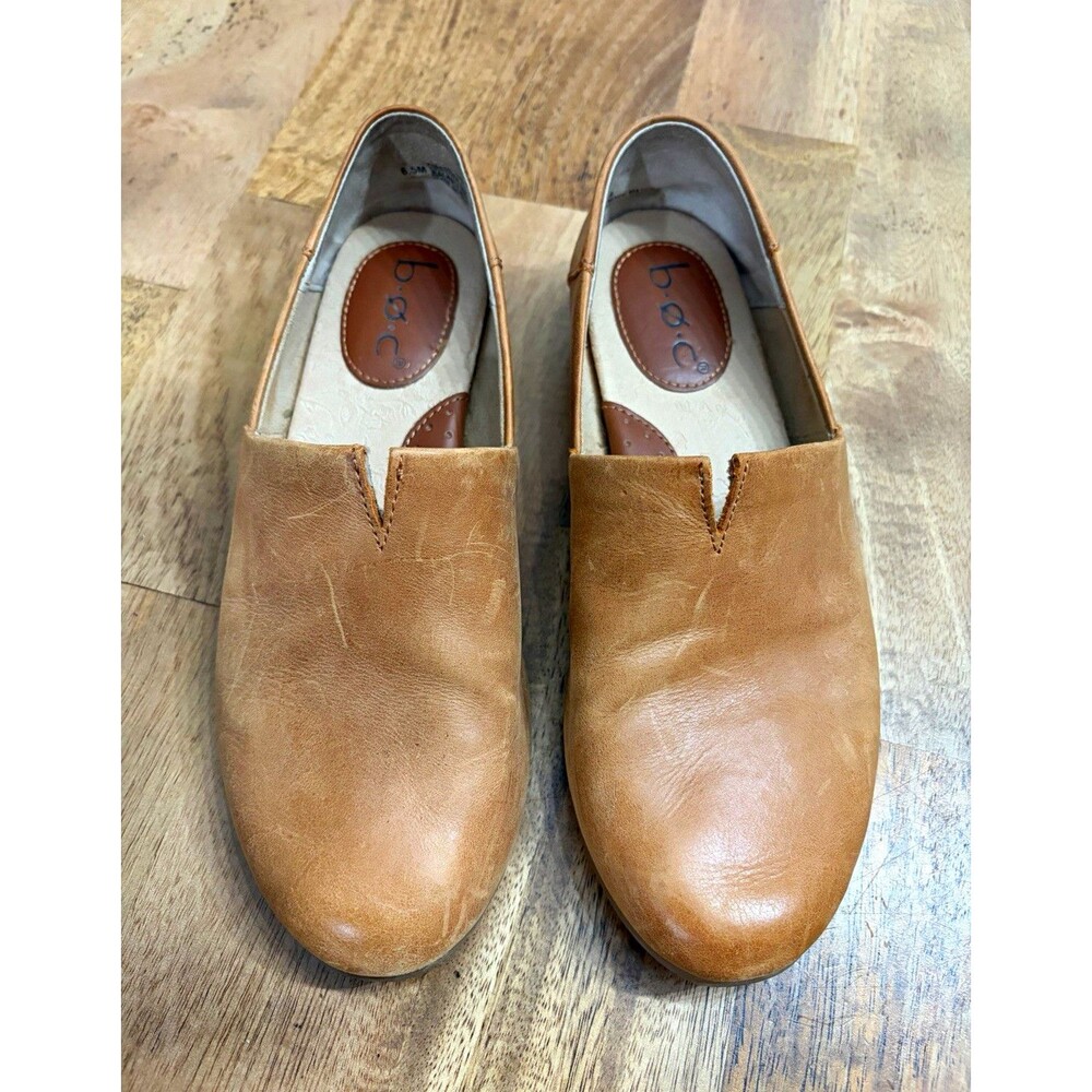 b.o.c Brown Leather Slip-On Flat Round Toe Solid Logo Women's US 6.5 M 238616